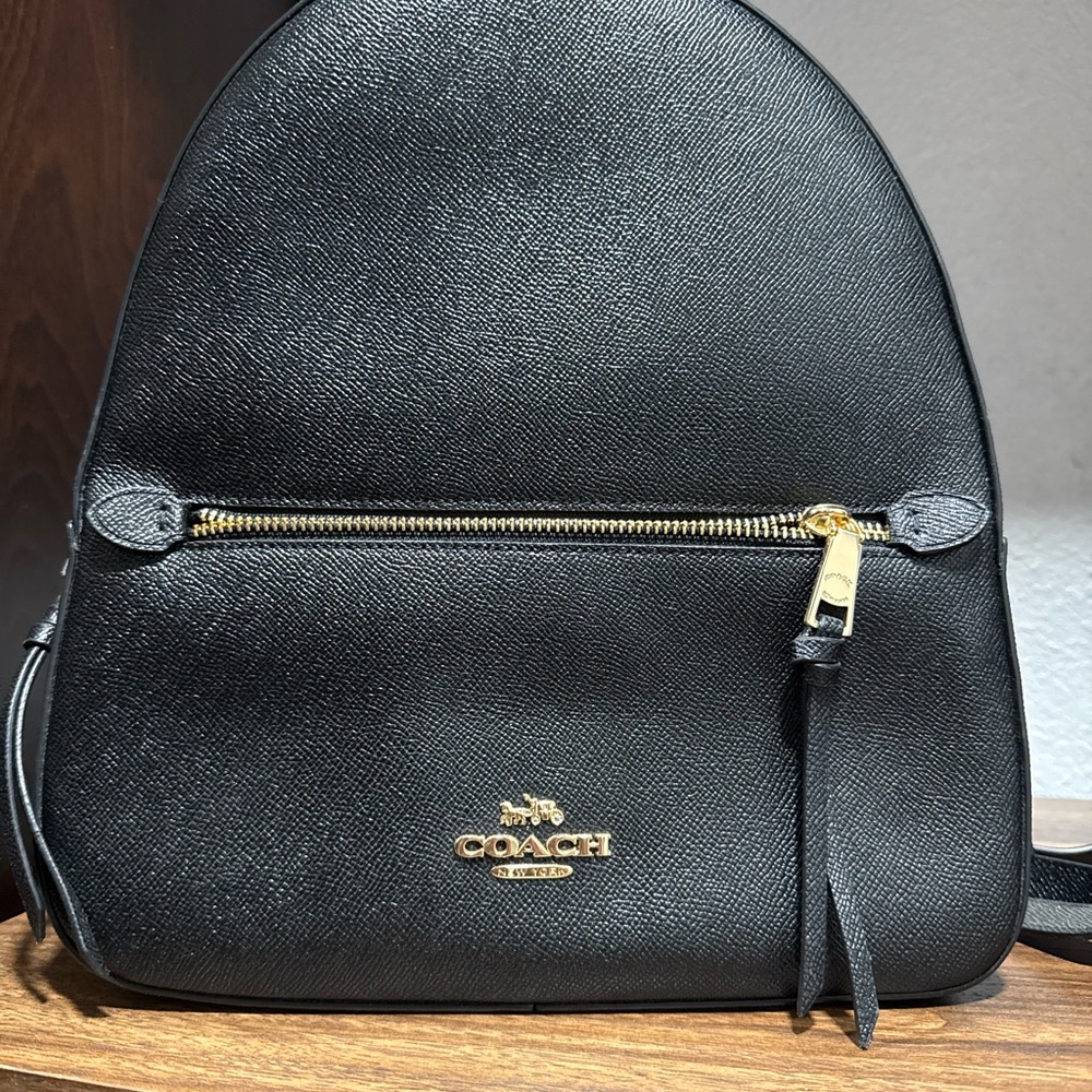 Coach Black Leather Mini Backpack with Gold Accents